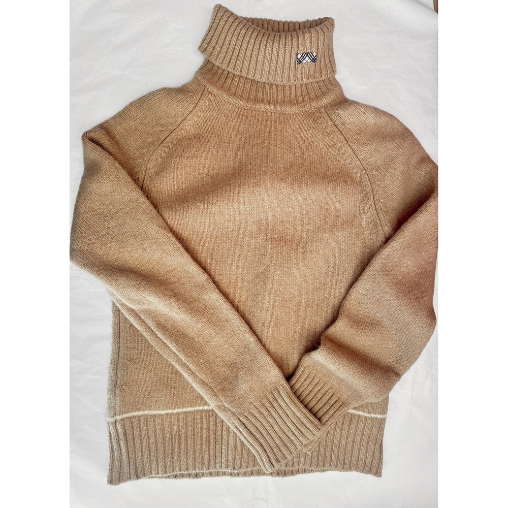 Burberry London Camel Wool Turtleneck Sweater Nova Check Tab Y2K Fits XS